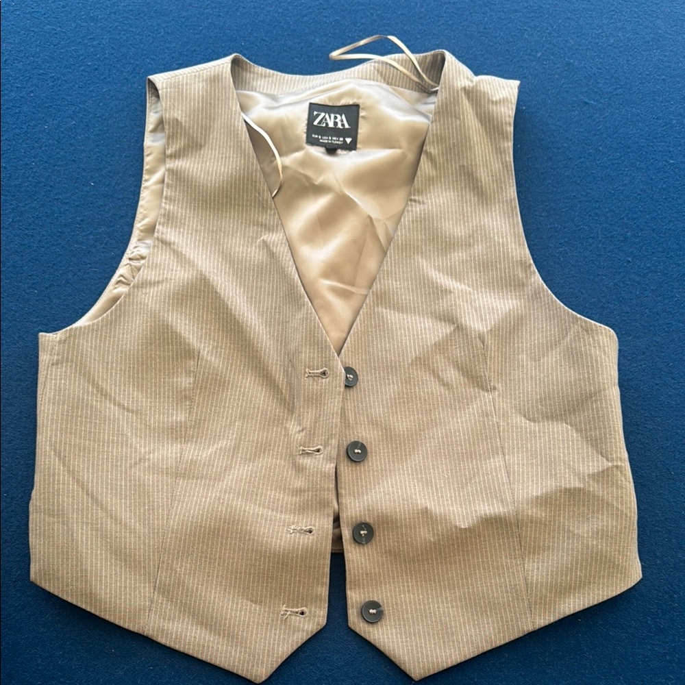 Zara Beige Pinstripe Vest